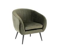 Fauteuil en velours coloris kaki plissé et pieds en métal noir - Longueur 74 x Profondeur 70 x Hauteur 78 cm - -