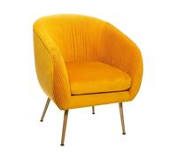 Fauteuil en velours coloris ocre plissé et pieds en métal doré - Longueur 74 x Profondeur 70 x Hauteur 78 cm