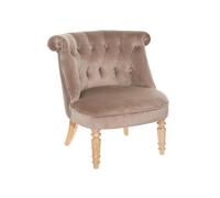 Fauteuil en velours coloris taupe et bois coloris naturel - Longueur 68 x Profondeur 66 x Hauteur 72 cm - -