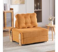 Fauteuil en Velours Côtelé Nordique,Canapé-Lit Pliant,Dossier Matelassé | 90x86x84cm,Fauteuil à Accoudoirs Convertible,Texture Rayée,Cadre Bois Massif,Chambre,Petits Appartement,Bureau,Orange,Moderne