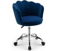 Fauteuil en Velours GIANTEX Réglable, Chaise de Coiffeuse de Loisir en Forme de Pétales à Dossier Moyen avec roulettes, Bleu Bleu G