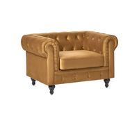 Fauteuil en Velours Jaune Dossier à Points Diamant Style Classique Chesterfield