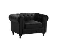 Fauteuil en Velours Noir Dossier à Points Diamant Style Classique Chesterfield