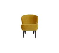 Fauteuil en velours ocre, pieds en bois, fixe, uni, coins arrondis - Woood, Sara - 59x70x71 cm