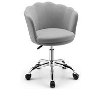 Fauteuil en Velours GIANTEX Réglable, Chaise de Coiffeuse de Loisir en Forme de Pétales à Dossier Moyen avec roulettes, Gris Gris G