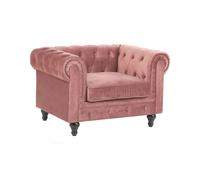 Fauteuil en Velours Rose Dossier à Points Diamant Style Classique Chesterfield