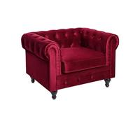 Fauteuil en Velours Rouge Dossier à Points Diamant Style Classique Chesterfield