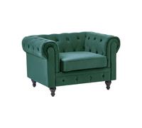 Fauteuil en Velours Vert Dossier à Points Diamant Style Classique Chesterfield