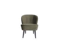 Fauteuil en velours vert, uni, assise fixe, rembourré, pieds en bois - Woood, Sara - 59x70x71 cm