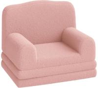 Fauteuil Enfant Convertible 1 Place,2 en 1 Canapé lit Convertible en Mousse Haute densité,Dossier Haut,Antidérapant,Chauffeuse Enfant lit Convertible pour Chambre,Salon(132x58x5cm,Rose)
