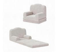 Fauteuil Enfant Convertible 2 En 1 Mousse, Canapé Bébé Blanc Couronne | Chauffeuse Pliable en Sherpa Doux et Lavable, Lit de Lecture Léger et Stable pour Chambre d'Enfant Fille Garçon