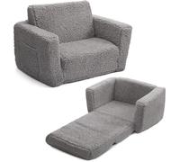 Fauteuil enfant convertible en canapé-lit 2-en-1 - Sherpa doux 43,2 x 60 x 43,2 cm - Housse déhoussable gris