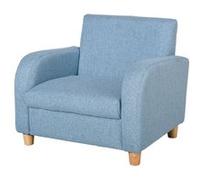 HOMCOM Fauteuil Enfant Design scandinave Grand Confort accoudoirs Assise Dossier garnissage Mousse Haute densité piètement Bois Caoutchouc Lin Bleu