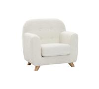 Fauteuil enfant scandinave en tissu effet laine bou blanc et bois clair NORKID
