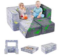 Fauteuil Enfant Pliable, Canapé pour Enfants, Brillant dans Le Noir, Canapé Convertible Modulaire pour Chambre à Coucher, Petit Canapé-lit pour Enfants, avec 2 Poufs, 1 Poche, Motif d'Astronaute