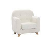 Fauteuil enfant scandinave en tissu effet laine bou blanc et bois clair NORKID