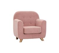 Fauteuil enfant scandinave en tissu effet velours texturé rose et bois clair NORKID