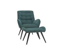 Fauteuil et repose-pieds design en tissu velours côtelé vert et métal noir ZOE