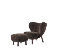Fauteuil Exclusif Little Petra VB1 en Peau de Mouton Espresso/chêne Teinté Foncé avec Pouf ATD1 Inclus