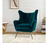 Fauteuil - Fauteuil à oreilles - Fauteuil de relaxation - Fauteuil inclinable - Fauteuil de lecture - Revêtement en velours - Pieds en métal doré