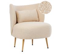 Fauteuil Glam en Bou ossier Incurvé Pieds en Métal Bois Clair Rembourré Beig