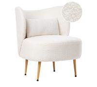 Fauteuil Glam en Bou ossier Incurvé Pieds en Métal Bois Clair Rembourré Blan