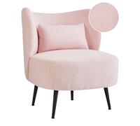 Fauteuil Glam en Bou ossier Incurvé Pieds en Métal Bois Clair Rembourré Rose