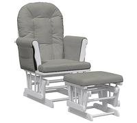 Fauteuil Glider avec tabouret, gris clair | Bois massif d'hévéa, tissu 100 % polyester, glissement fluide, poches latérales, charge de 110 kg