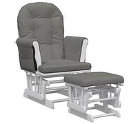 Fauteuil Glider avec tabouret gris foncé en tissu | Bois massif d'hévéa, tissu 100 % polyester, design avec poches latérales, glissement fluide, gris foncé
