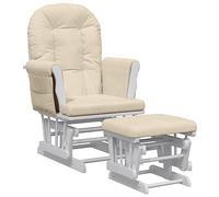 Fauteuil Glider blanc crème avec tabouret en bois massif | Fauteuil coulissant, tissu 100 % polyester, bois d'hévéa, tabouret inclus, design pratique