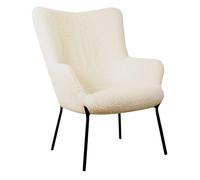 Happy Garden – Fauteuil EIRA – tissu bouclette écru, effet peau de mouton, piétement métal