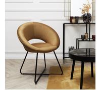 Home Deco Factory - Fauteuil Giulia Rond Velours côtelé Assise confortable Jaune et Noir