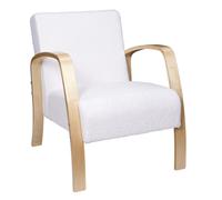Home Deco Factory – Fauteuil Hella – Assise en tissu bouclette, chic – Blanc et marron