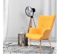 Home Deco Factory – Fauteuil HD3614 Helsinki en tissu jaune, bois & métal, 91x69x80 cm