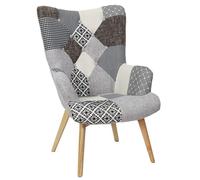 HOME DECO FACTORY Fauteuil Helsinki Patchwork Gris — 66 x 99,5 x 72 cm — Hauteur assise 41 cm