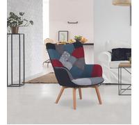 Home Deco Factory - Fauteuil Milano Patchwork - scandinave, tissu patchwork, pieds hévéa, noir