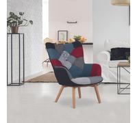 Home Deco Factory - Fauteuil Milano Patchwork - scandinave, tissu patchwork, pieds hévéa, noir