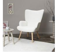 Home Deco Factory – Fauteuil Rhea HD0487 en tissu bouclette et bois, Blanc 68x96x75 cm