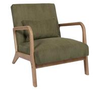 Home Deco Factory - Fauteuil d'accueil Dunbar - Velours côtelé, accoudoirs bois - Kaki