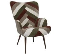 Home Deco Factory – Fauteuil Scott – Patchwork coloré, assise ergonomique – Beige/Gris/Rouge/Vert