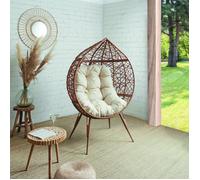 HOME DECO FACTORY The Fauteuil Oeuf en résine tressée Coussin en Tissu Beige Longueur 100 cm