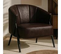 Fauteuil HWC-P30, fauteuil rembourré/cocktail/club Lounge Chair Vintage Retro Industrial Métal Simili cuir marron foncé