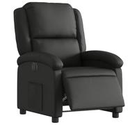 Fauteuil inclinable électrique en cuir véritable noir avec moteur et | Cuir de vache véritable, cadre en bois et métal, poche latérale, inclinaison 135 degrés, capacité 110 kg