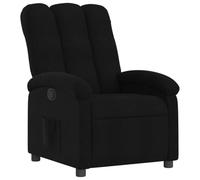 Fauteuil inclinable en tissu noir avec repose-pieds et poche latérale | Cadre en bois et métal, inclinaison 135 degrés, charge maximale 110 kg, assemblage requis