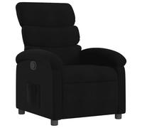 Fauteuil inclinable en tissu noir avec repose-pieds, structure en bois | Inclinable manuellement à 135 degrés, poche latérale, 100 % polyester, charge maximale : 110 kg, montage requis
