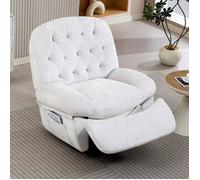 Fauteuil inclinable manuel pivotant à 360°, canapé d'appoint simple en velours moelleux avec repose-pieds réglable, blanc
