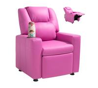 VEVOR Fauteuil Inclinable pour Enfants, Chaise Relax Ergonomique, avec Porte-gobelet et Repose-pieds, Dossier Réglable de 101° à 121°, en Cuir PU Facile à Nettoyer, pour Chambre d’Enfants, Rose