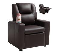 VEVOR Fauteuil Inclinable pour Enfants, Chaise Relax Ergonomique, avec Porte-gobelet et Repose-pieds, Dossier Réglable de 101° à 121°, en Cuir PU Facile à Nettoyer, pour Chambre d’Enfants, Marron