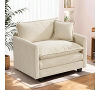 Fauteuil individuel en chenille beige, double coussins et accoudoirs | Tissu doux, résistant et respirant, fourni avec coussins et accoudoirs. Idéal pour salon, chambre et appartement.