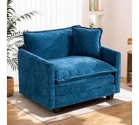 Fauteuil individuel en chenille bleue, double coussins et accoudoirs | Tissu doux, résistant et respirant, fourni avec coussins et accoudoirs. Idéal pour salon, chambre et appartement.